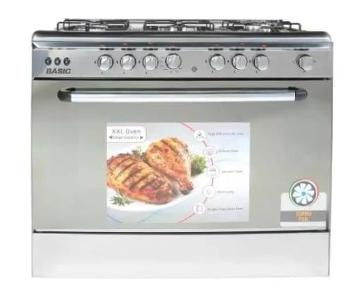 طباخ غاز 90*60 سم بيسك Full Safety Stainless Steel 5 عيون امان كامل